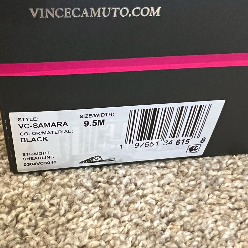 NIB Vince Camuto Samara Black Shearling Faux Fur Pointed Mule Slides Flats 9.5 - Picture 9 of 16